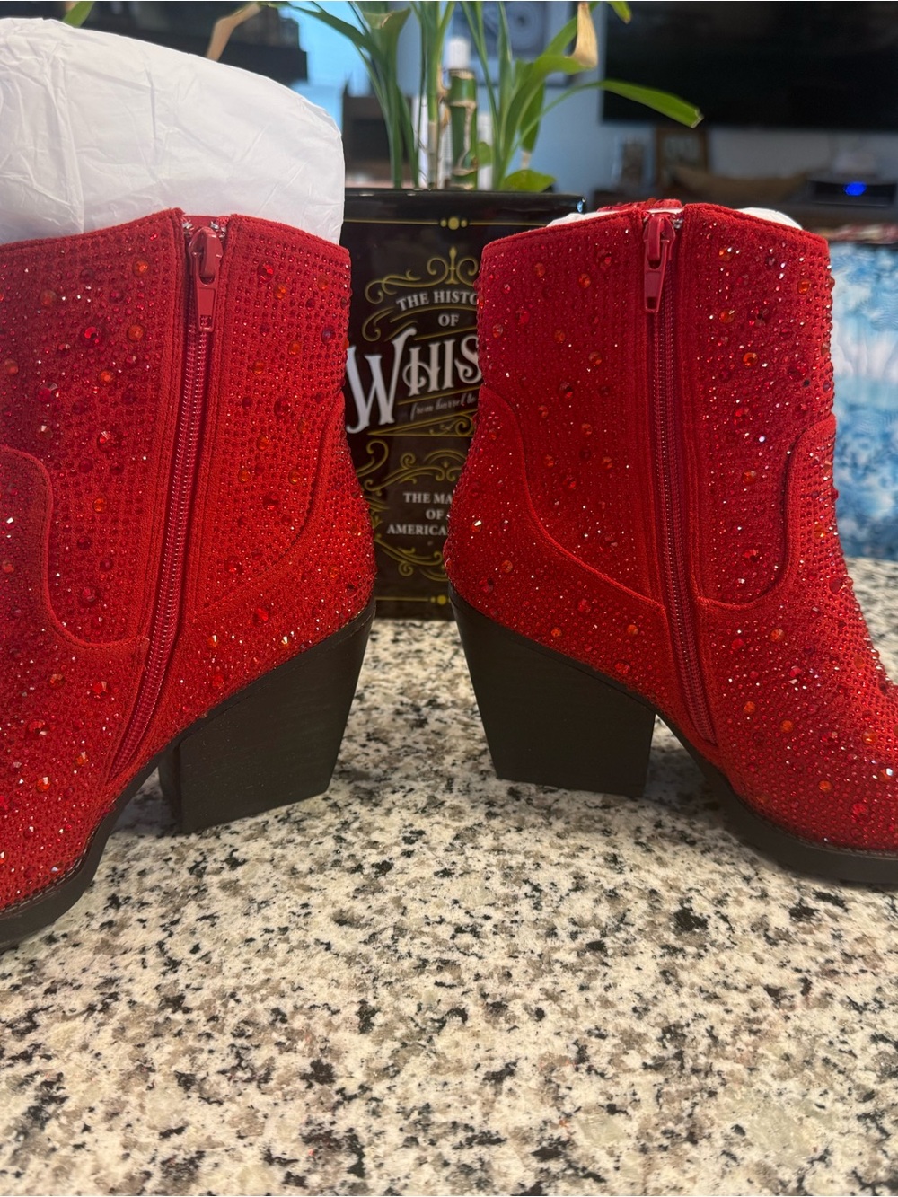 Very G Red Embellished Women's Ankle Boots - Sparkle Western Style - Picture 2 of 5
